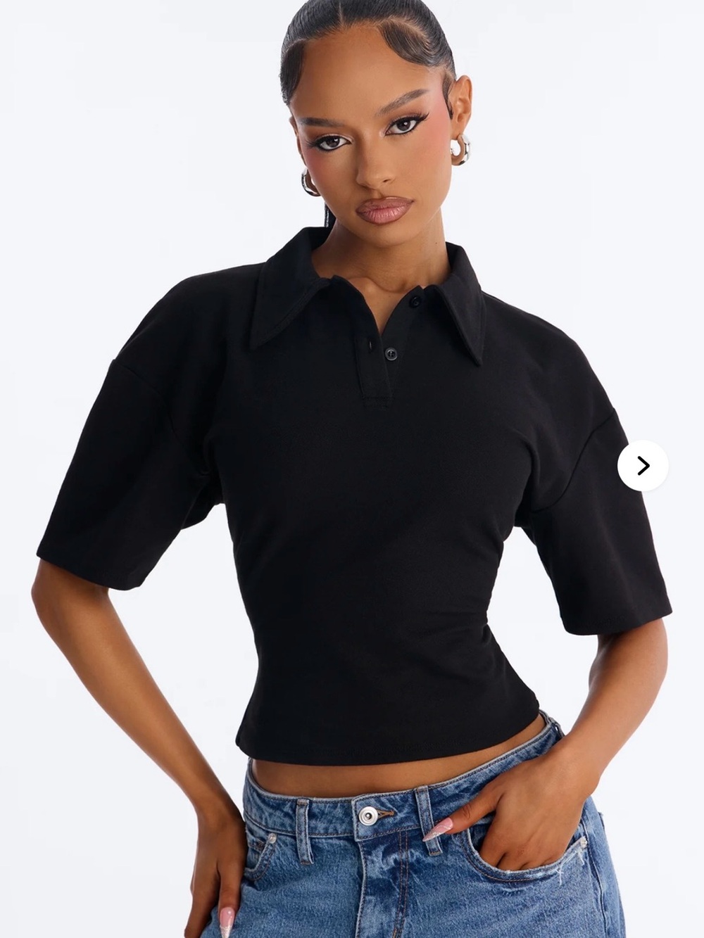 Fashion Nova - Black Street Serve Cinched Short Sleeve Polo Top